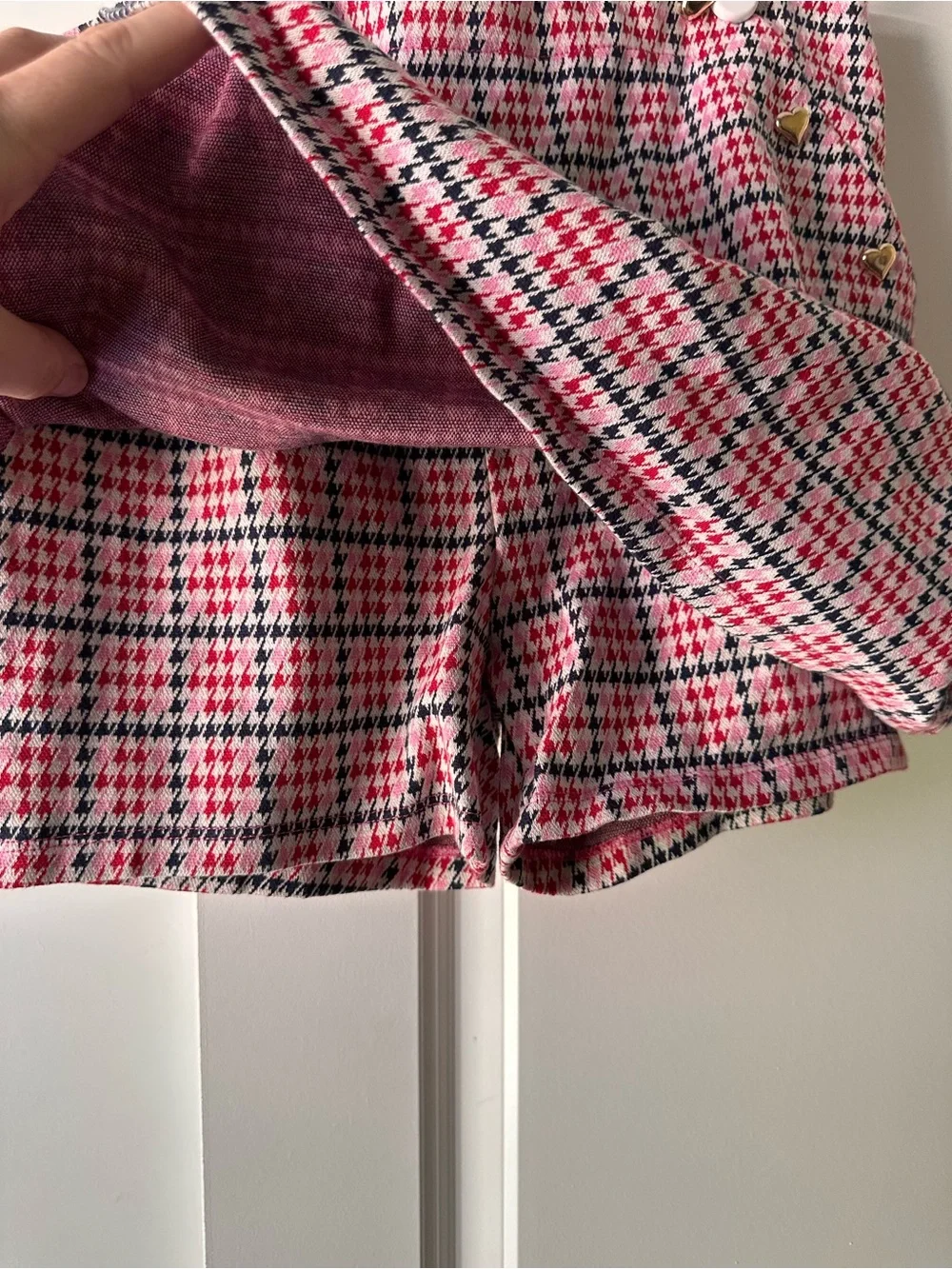 Girls XXL Old Navy Pink Black White Plaid Skort with Gold Buttons